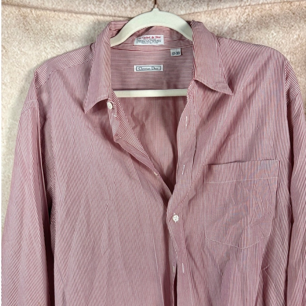 Christian Dior Red and White Striped Button Down